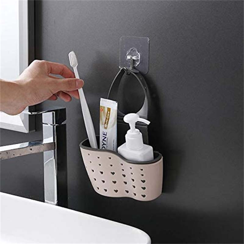 Adjustable Sink Draining Hanging Basket, Rubber Sink Bag, Soap Sponge Shelf & Faucet Holder for Kitchen & Bathroom