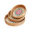 HeMu Colorful Splicing Shell Rattan Storage Basket Set, Hand-Woven Round Tray for Bread, Fruit & Breakfast Display