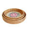 HeMu Colorful Splicing Shell Rattan Storage Basket Set, Hand-Woven Round Tray for Bread, Fruit & Breakfast Display