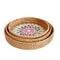 HeMu Colorful Splicing Shell Rattan Storage Basket Set, Hand-Woven Round Tray for Bread, Fruit & Breakfast Display