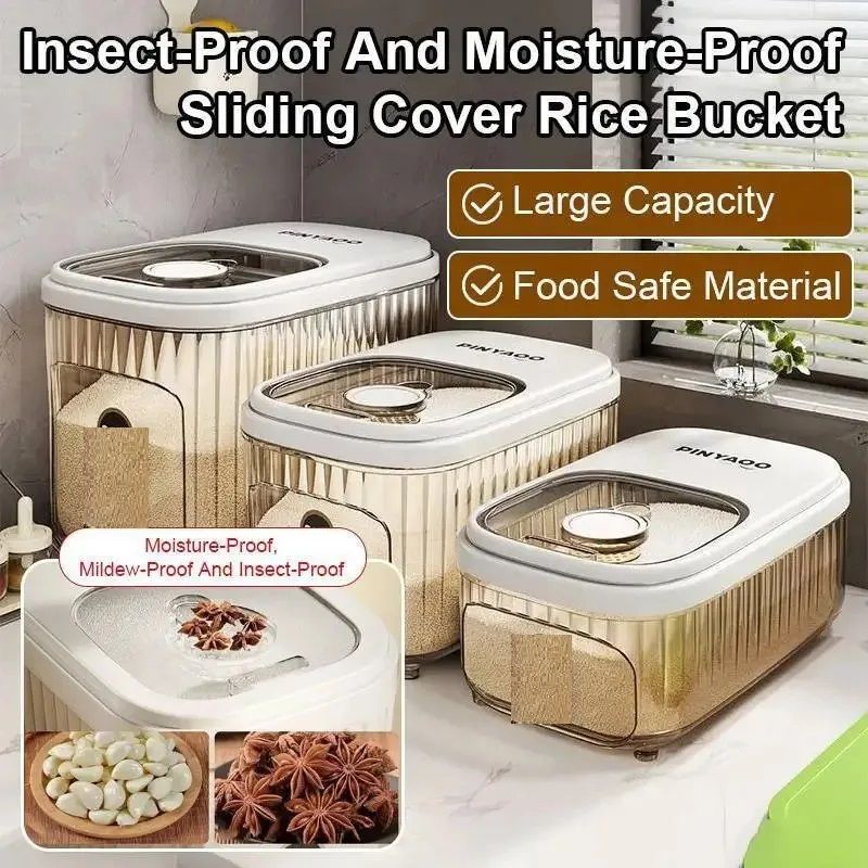 Household Large Capacity Sealed MoistureProof Rice Bucket Kitchen Storage Container With Sliding C 3