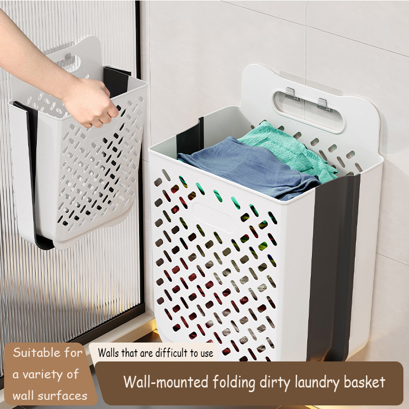 Large Folding Storage Basket, Wall-Mounted & Portable Hamper with Removable Liner Bag, Space-Saving Fabric Laundry