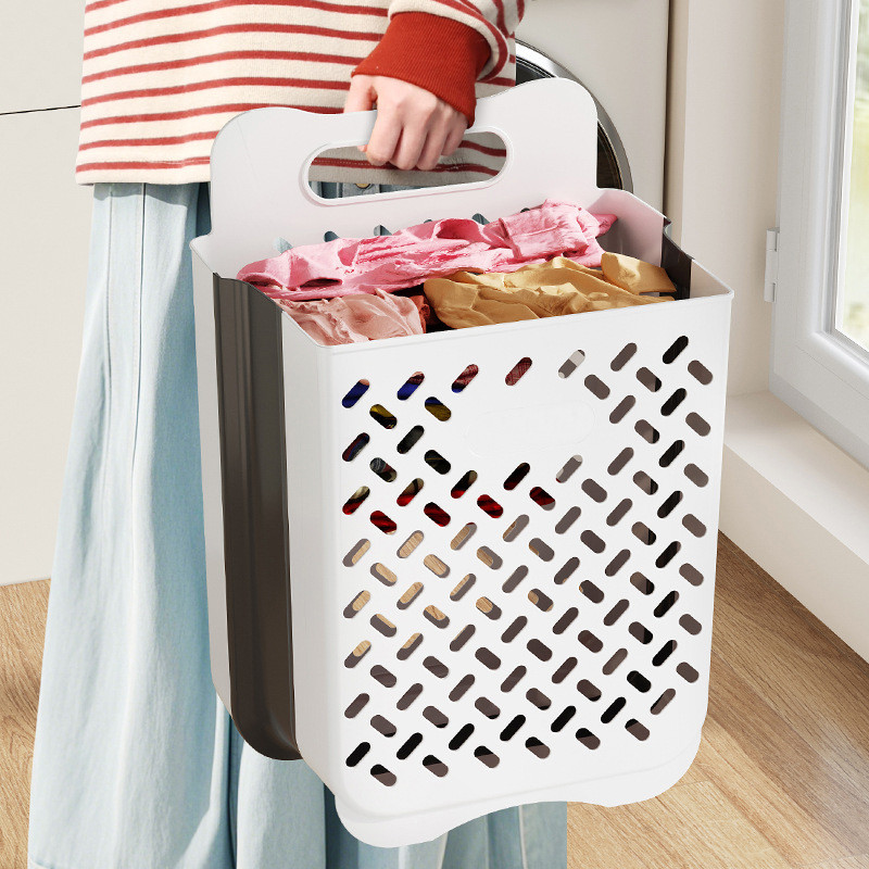 Large Folding Storage Basket, Wall-Mounted & Portable Hamper with Removable Liner Bag, Space-Saving Fabric Laundry