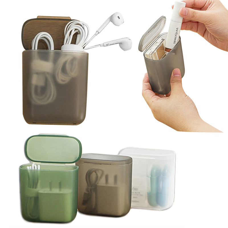 Portable Desktop Data Cable Storage Box Organizer, Travel-Friendly USB Earphone Cord Management for Home, Office