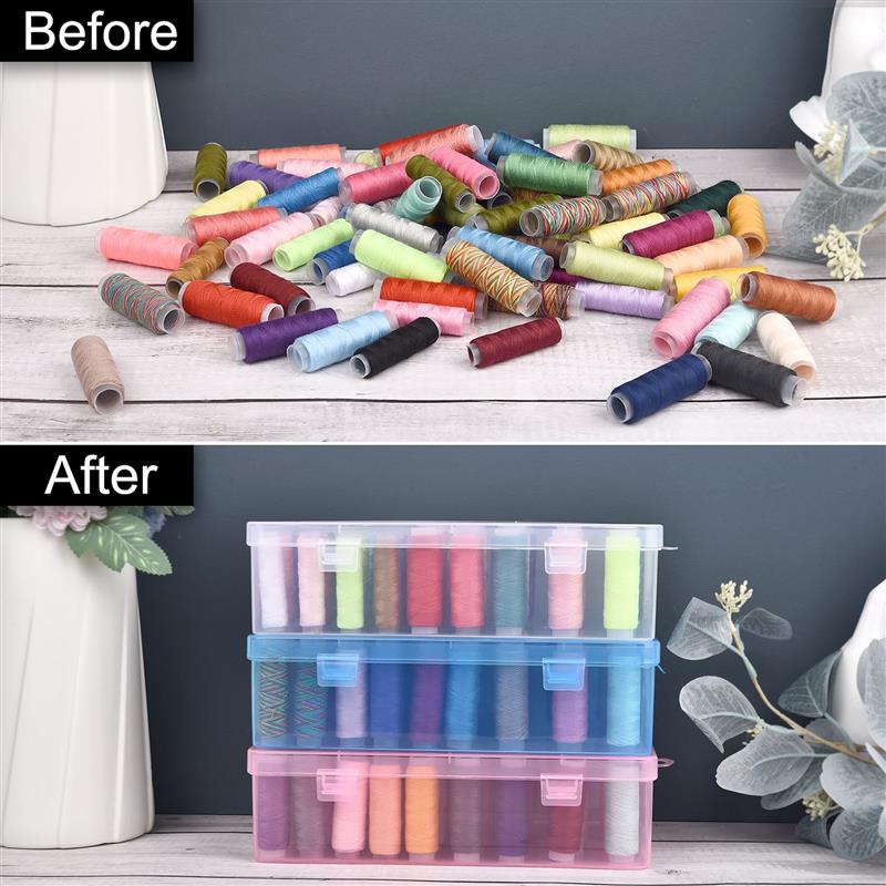 Sewing Thread Storage Box, Spool, Bobbin Organizing Case with Carrying Handle, Craft Thread Holder for Needlework Sewing