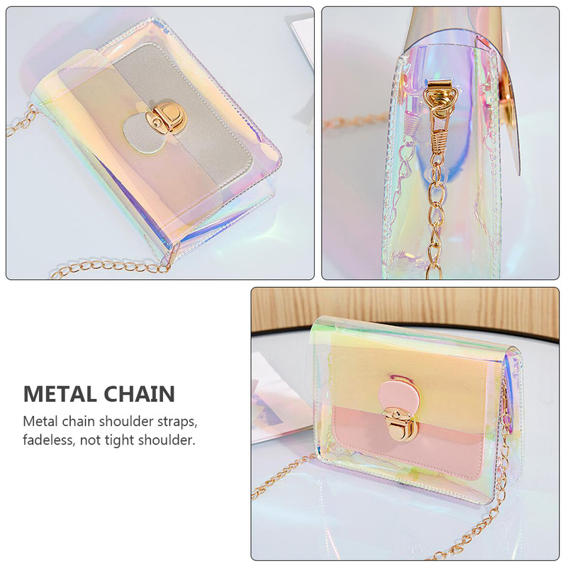 Transparent PVC Bag Fashion Shoulder Bag for Travel, Makeup Waterprof Buckle Closure Pouch with Electroplated Metal Lock