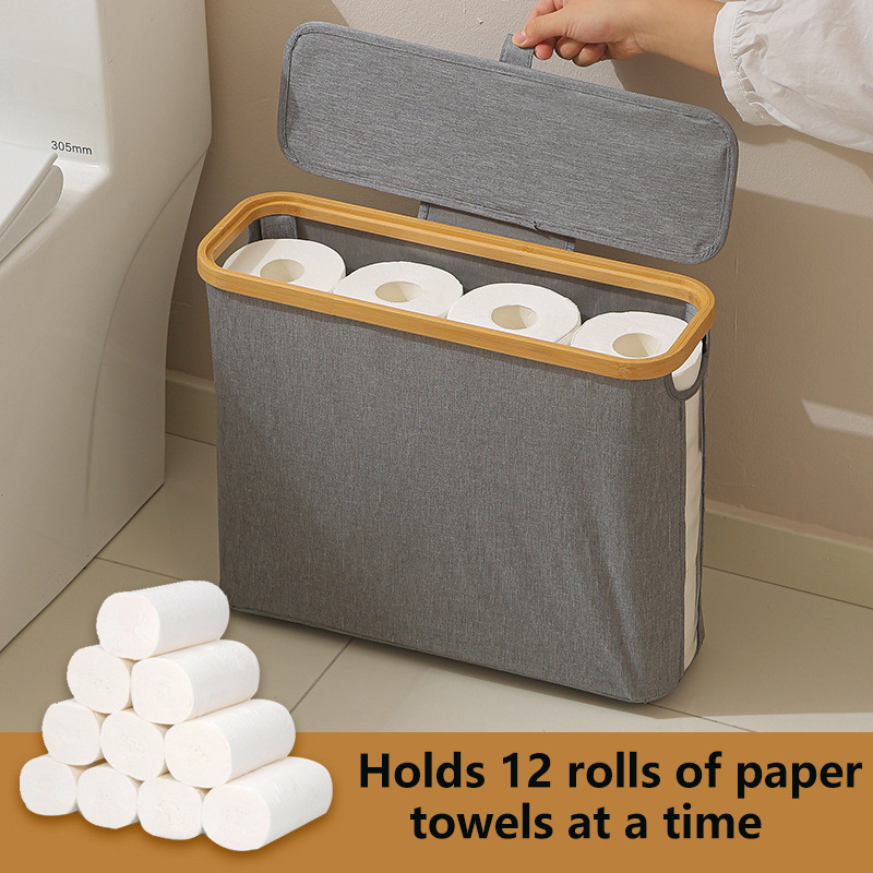 See-Through Paper Towel Storage Basket, Foldable Waterproof Storage Box with Lid for Bathroom, Household Sundries