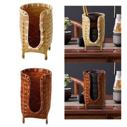 handmade bamboo woven cup holder rack, retro tea cup storage basket, space-saving japanese style paper cup dispenser