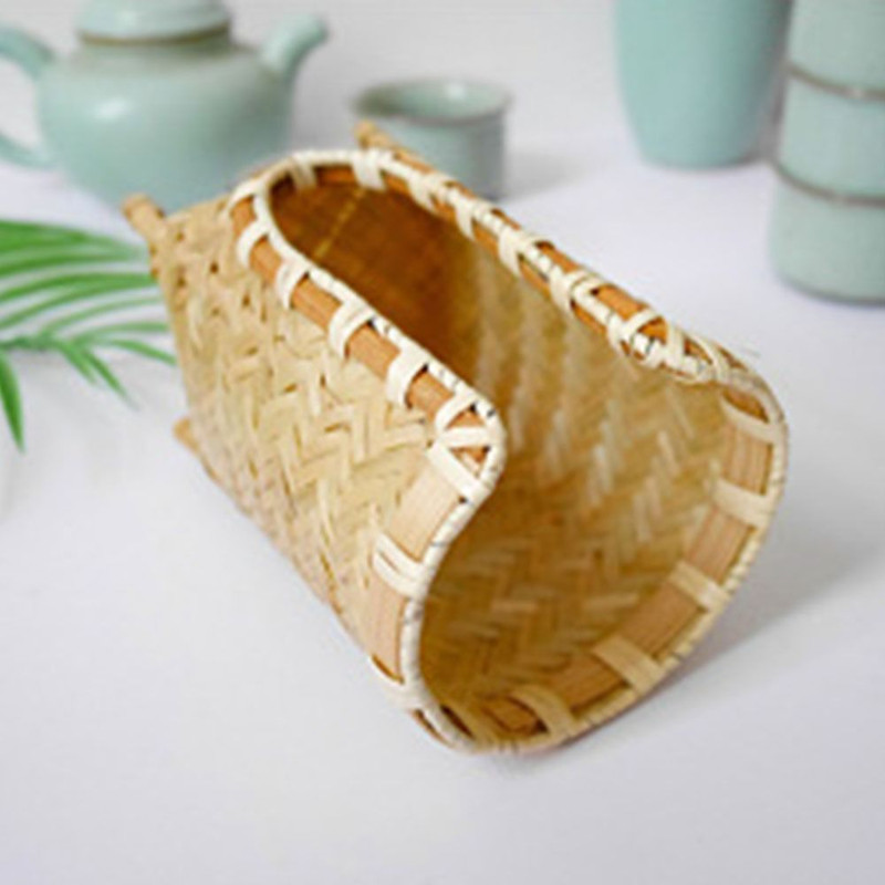 Handmade Bamboo Woven Cup Holder Rack, Retro Tea Cup Storage Basket, Space-Saving Japanese Style Paper Cup Dispenser