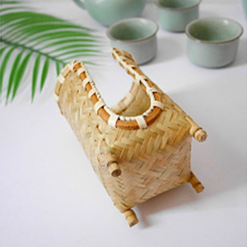 Handmade Bamboo Woven Cup Holder Rack, Retro Tea Cup Storage Basket, Space-Saving Japanese Style Paper Cup Dispenser