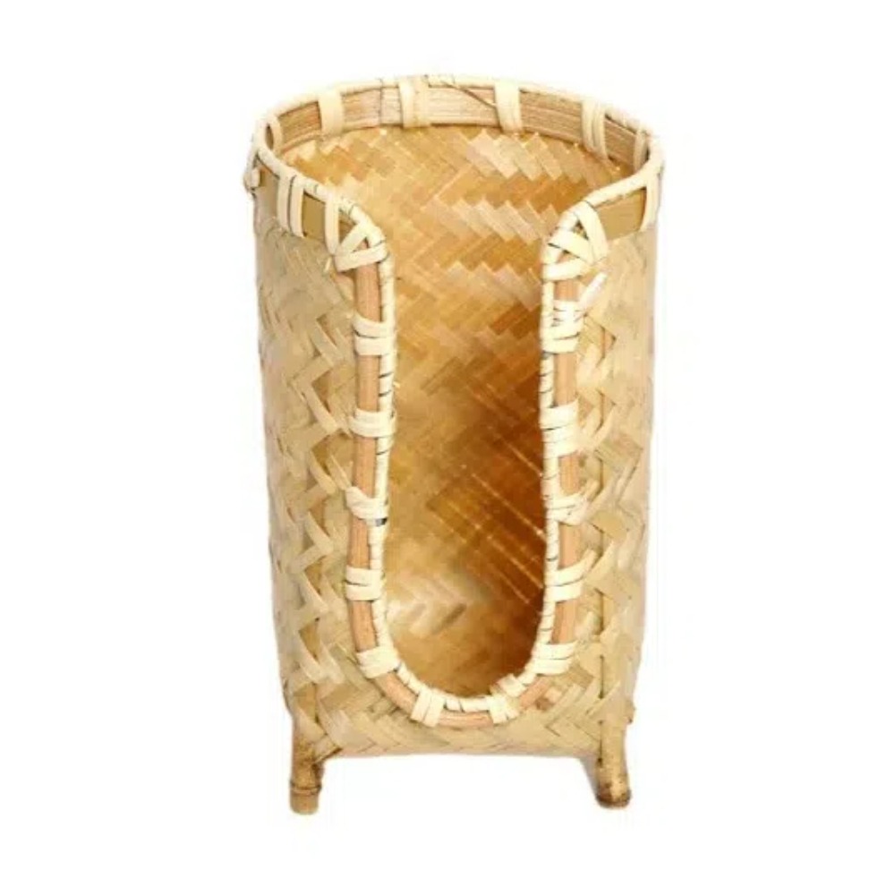 Handmade Bamboo Woven Cup Holder Rack, Retro Tea Cup Storage Basket, Space-Saving Japanese Style Paper Cup Dispenser