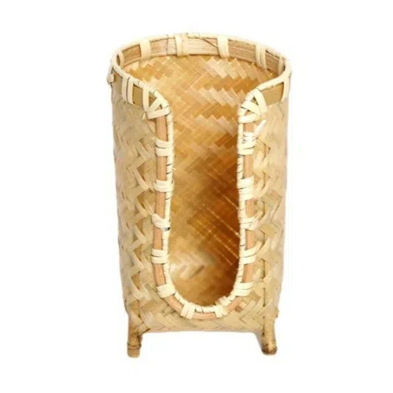 Handmade Bamboo Woven Cup Holder Rack, Retro Tea Cup Storage Basket, Space-Saving Japanese Style Paper Cup Dispenser