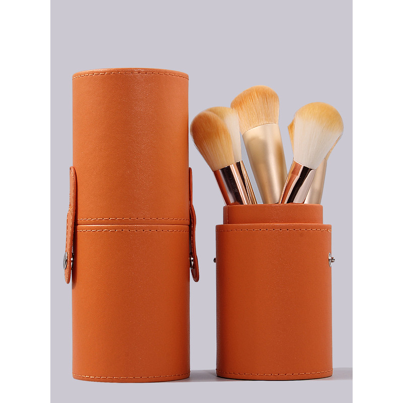 Luxury High-End Orange Makeup Brush Storage Bucket, Premium Leather Makeup Bucket for Travel, Large Capacity Beauty Tool