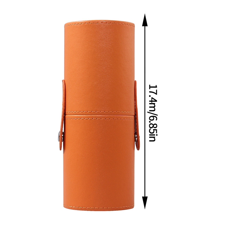 Luxury High-End Orange Makeup Brush Storage Bucket, Premium Leather Makeup Bucket for Travel, Large Capacity Beauty Tool