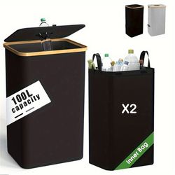 100l bottle storage basket recycling bin with 2pcs waterproof lid, removable bag, ideal for plastic, glass, can bottle