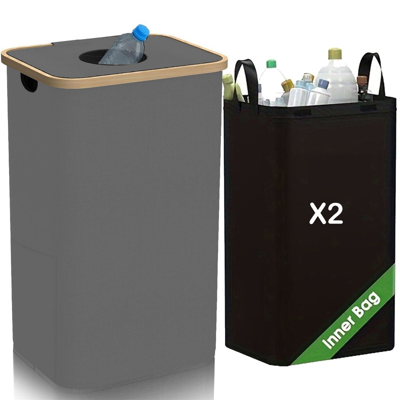 100L Bottle Storage Basket Recycling Bin with 2pcs Waterproof Lid, Removable Bag, Ideal for Plastic, Glass, Can Bottle