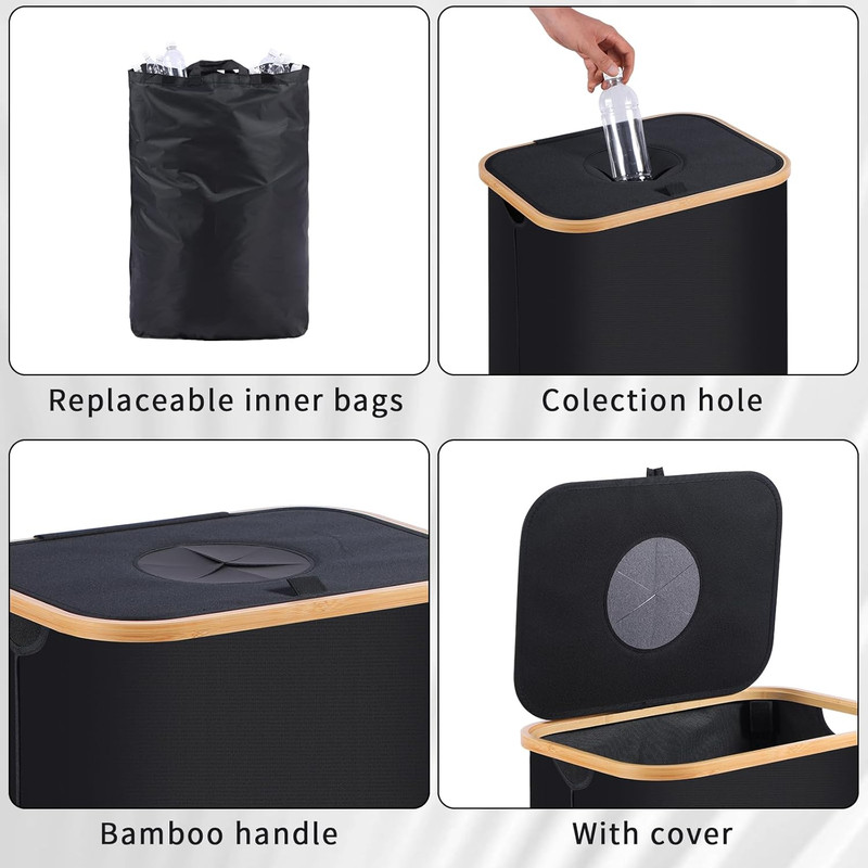 100L Bottle Storage Basket Recycling Bin with 2pcs Waterproof Lid, Removable Bag, Ideal for Plastic, Glass, Can Bottle