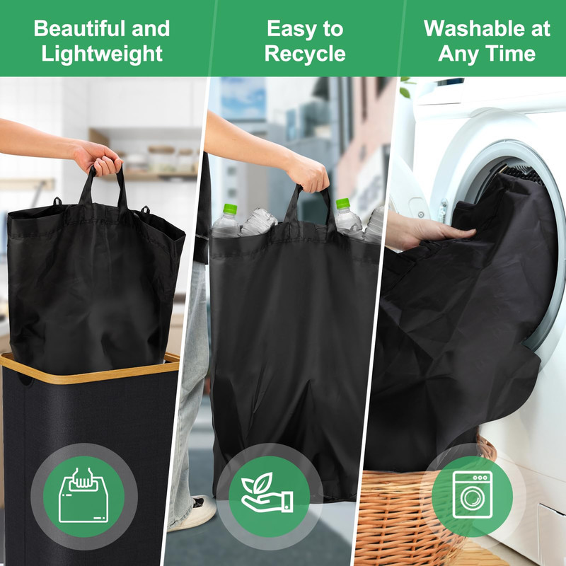 100L Bottle Storage Basket Recycling Bin with 2pcs Waterproof Lid, Removable Bag, Ideal for Plastic, Glass, Can Bottle