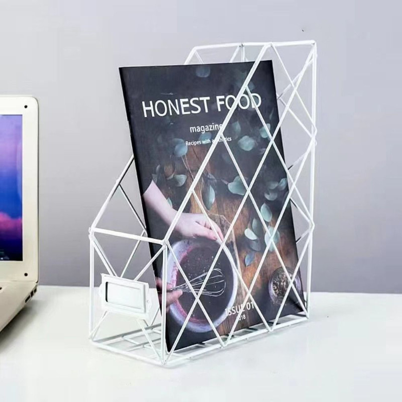 Vertical Mesh Metal Desktop File Shelf, High Appearance Wrought Iron File Holder, Multifunction Magazine Storage Rack