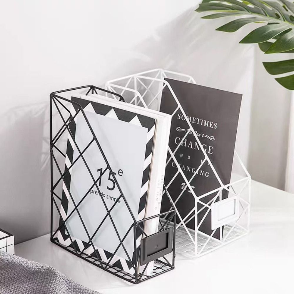 Vertical Mesh Metal Desktop File Shelf, High Appearance Wrought Iron File Holder, Multifunction Magazine Storage Rack
