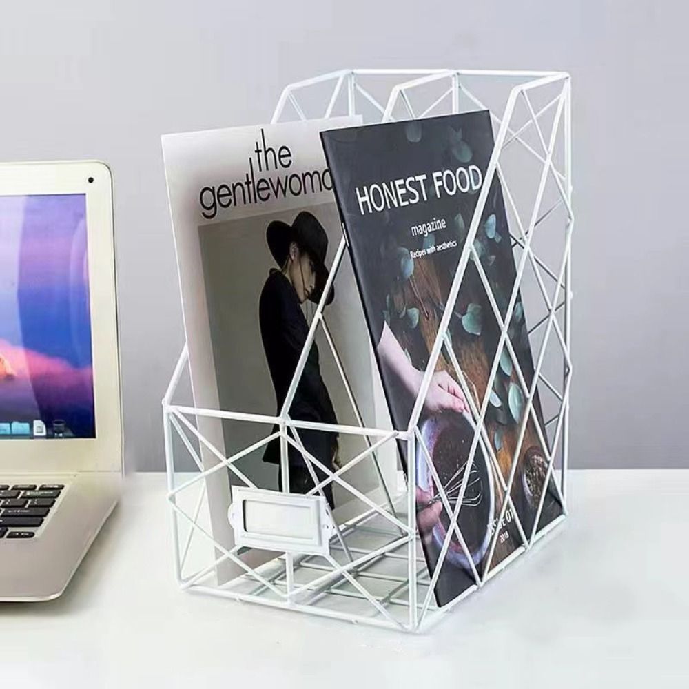 Vertical Mesh Metal Desktop File Shelf, High Appearance Wrought Iron File Holder, Multifunction Magazine Storage Rack