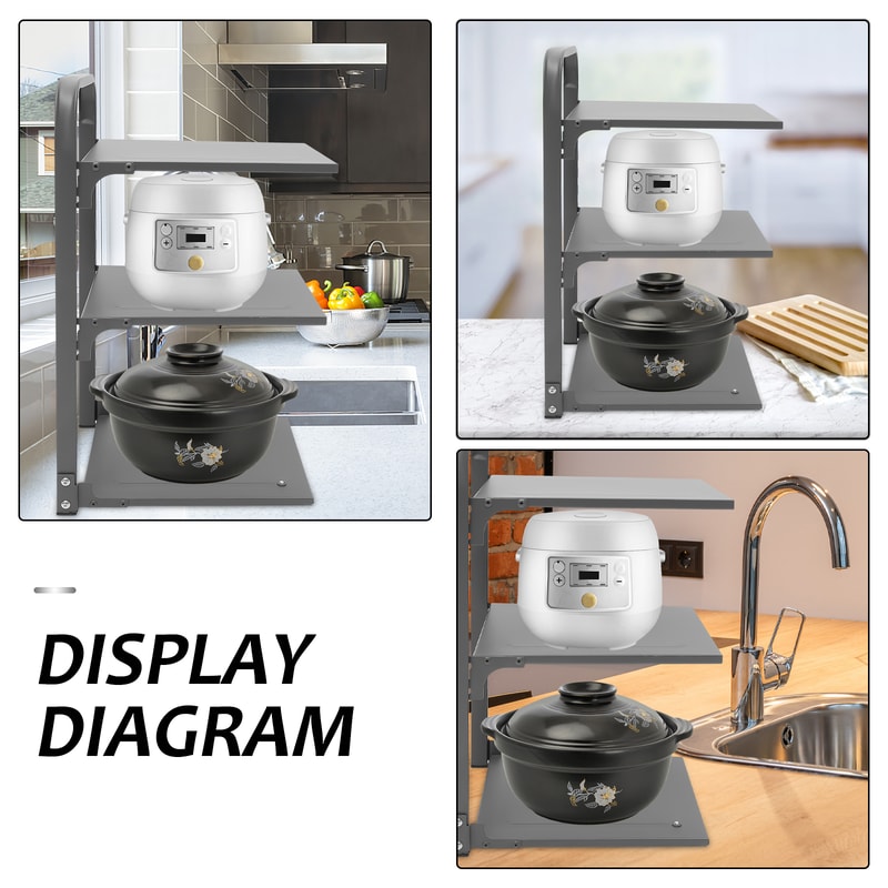 Collapsible Pot Rack, Carbon Steel Foldable Kitchen Storage Organizer, Multi-Layer Pan Shelf Countertop Spice Rack