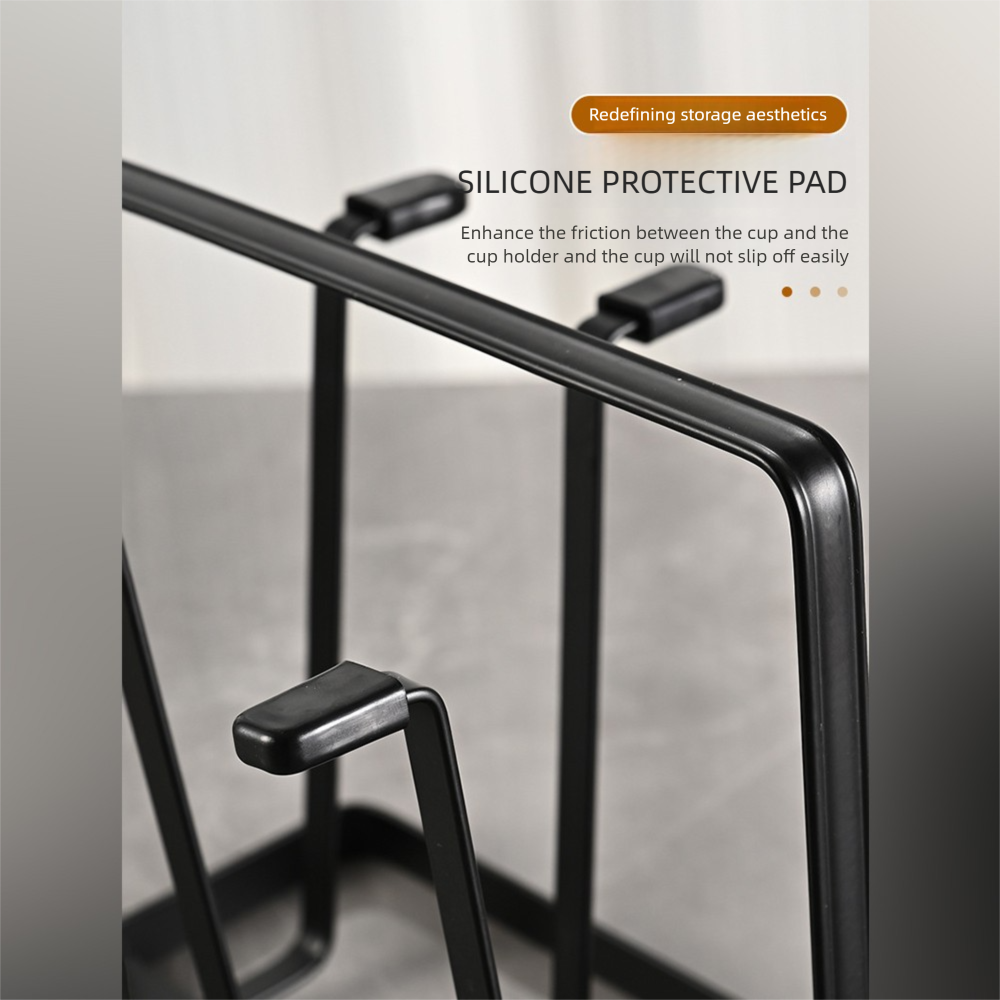 1Pcs 6 Cup Glass Drying Rack, Non-Slip Cup Organizer for Mugs, Glasses, Bottles, Sturdy Metal Holder with Silicone Hooks