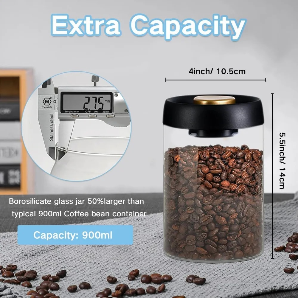 Coffee Beans Vacuum Sealed Tank, Airtight Glass Food Storage Jar for Household Kitchen Moisture-Proof, Air Extraction