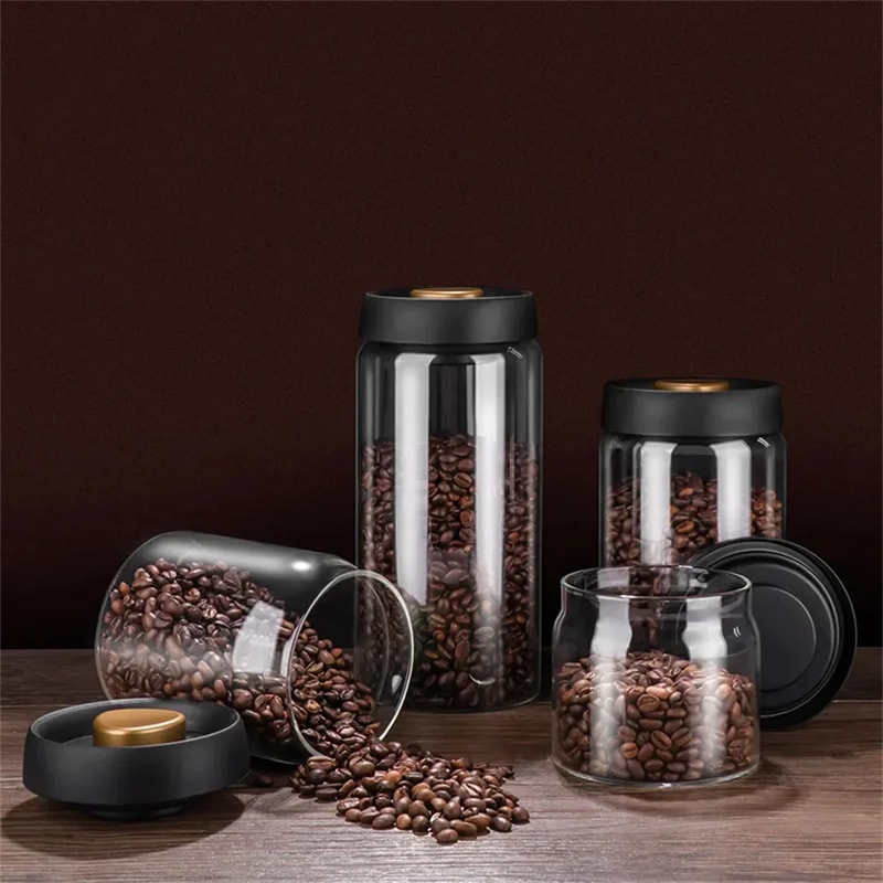 Coffee Beans Vacuum Sealed Tank, Airtight Glass Food Storage Jar for Household Kitchen Moisture-Proof, Air Extraction