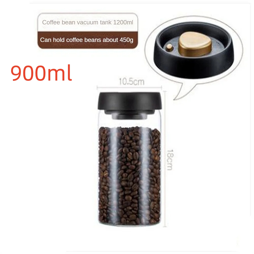 Coffee Beans Vacuum Sealed Tank, Airtight Glass Food Storage Jar for Household Kitchen Moisture-Proof, Air Extraction