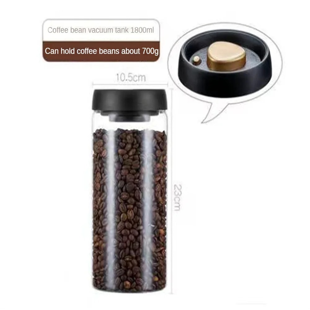 Coffee Beans Vacuum Sealed Tank, Airtight Glass Food Storage Jar for Household Kitchen Moisture-Proof, Air Extraction