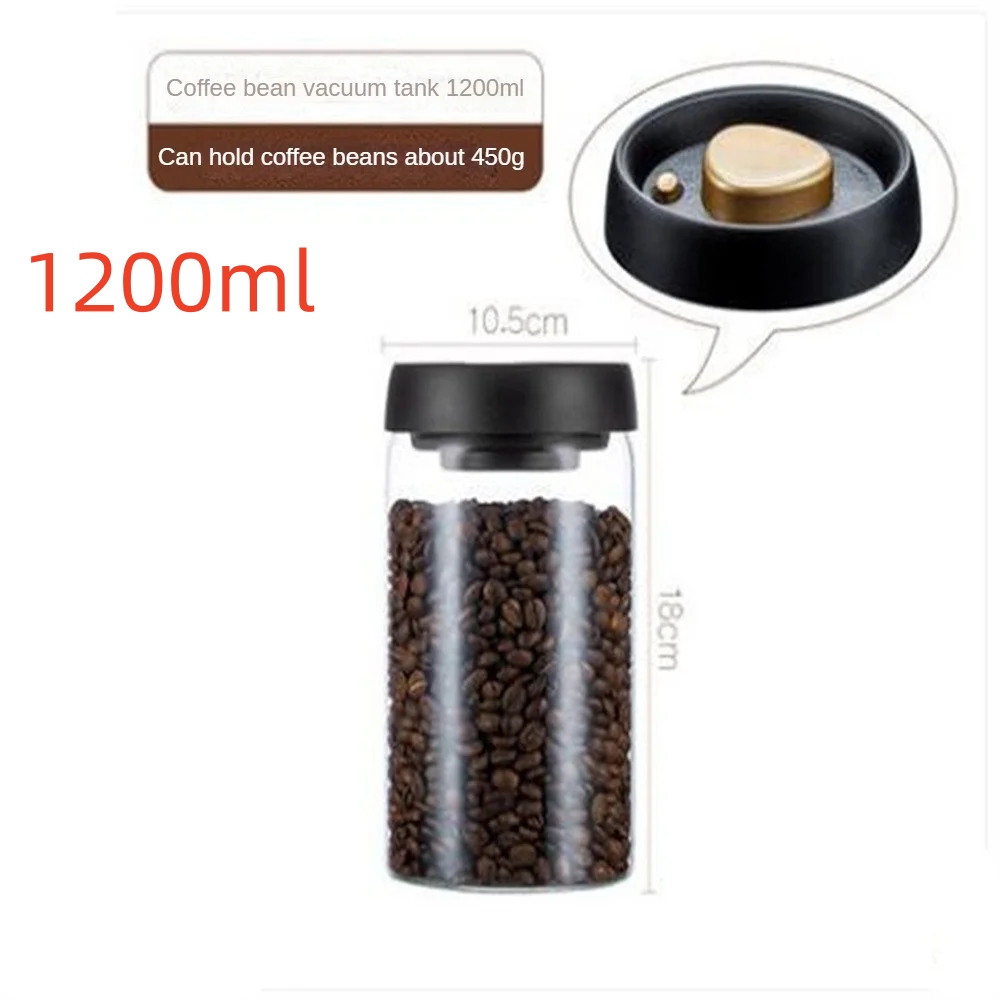 Coffee Beans Vacuum Sealed Tank, Airtight Glass Food Storage Jar for Household Kitchen Moisture-Proof, Air Extraction
