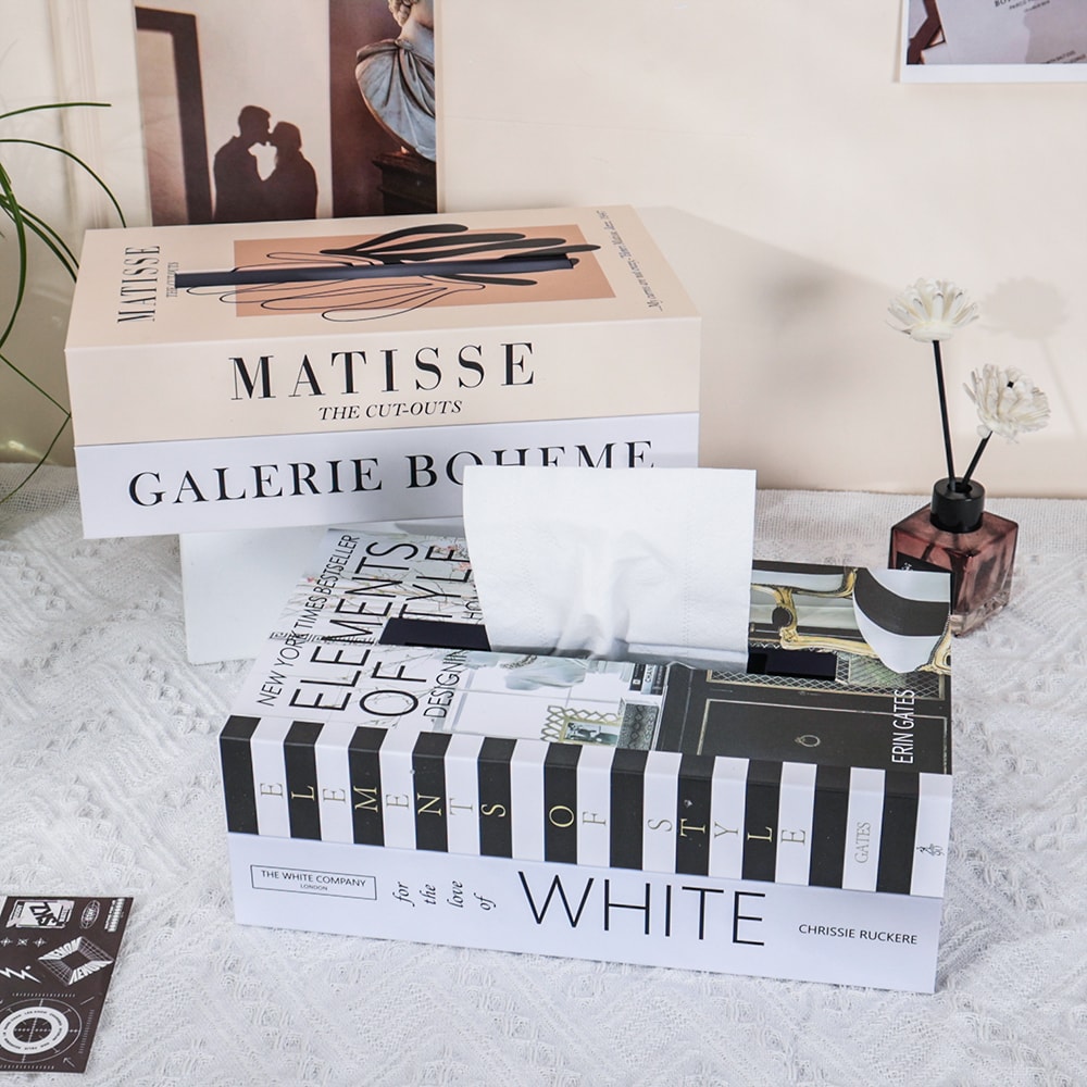 Luxury Book Style Tissue Box Cover, Elegant Napkin Holder Case for Home, Hotel, Office Decor