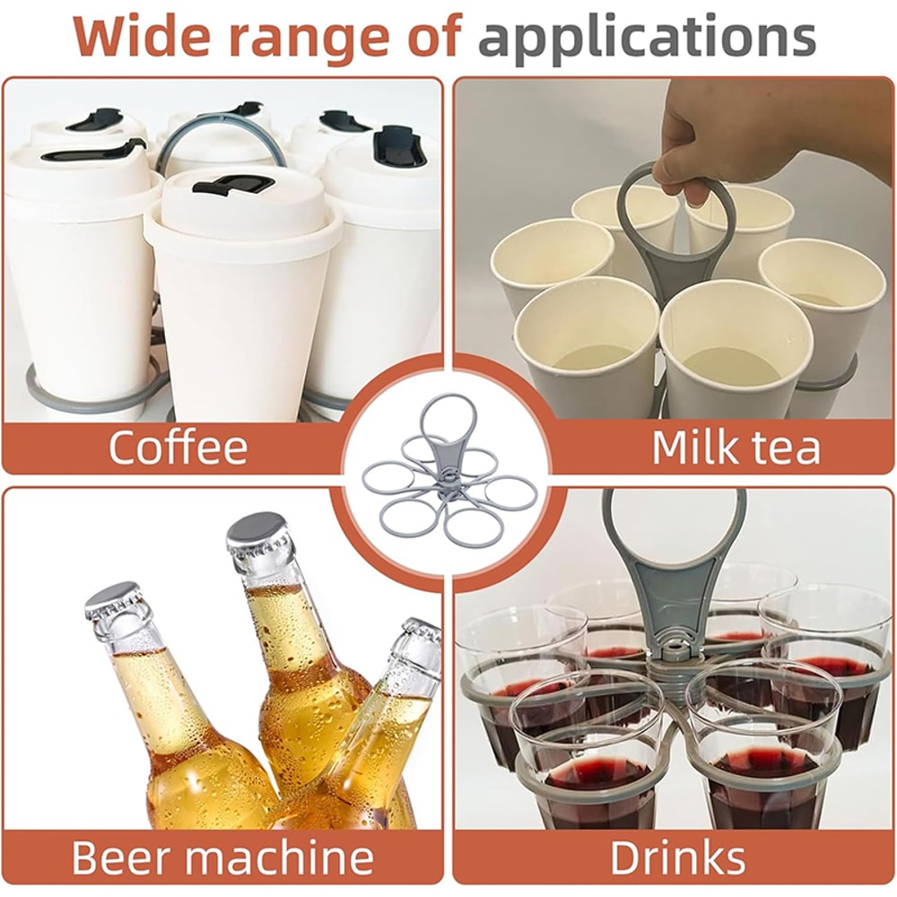 Foldable 6-Layer Reusable Drink Carrier with Handle, Portable Coffee Cup Rack & Bar Tool for Parties