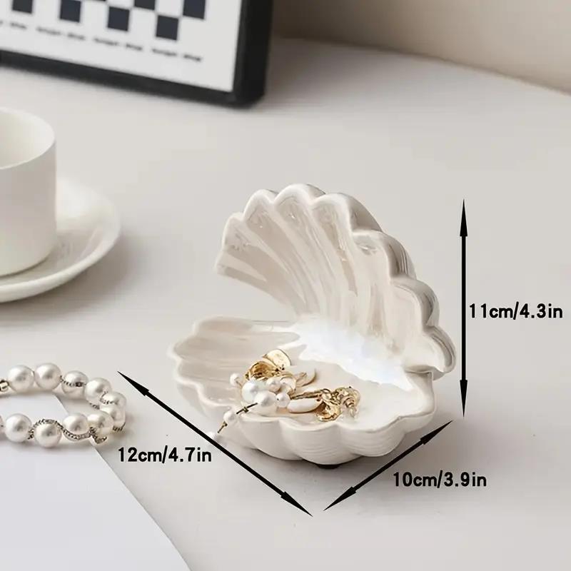 Creative Mini Ceramic Shell Jewelry Storage Tray, Elegant Necklace Display Desktop Organizer, Perfect Birthday Gift