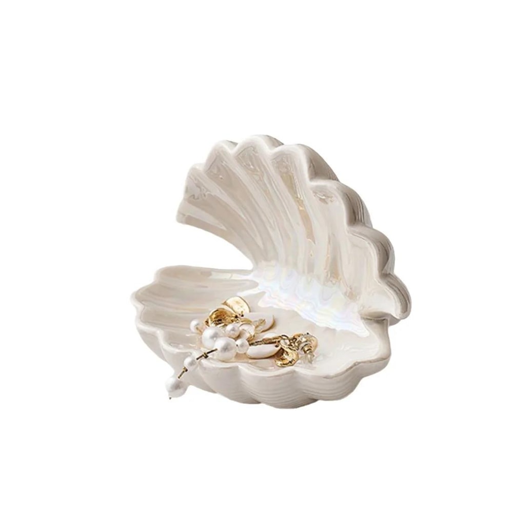 Creative Mini Ceramic Shell Jewelry Storage Tray, Elegant Necklace Display Desktop Organizer, Perfect Birthday Gift