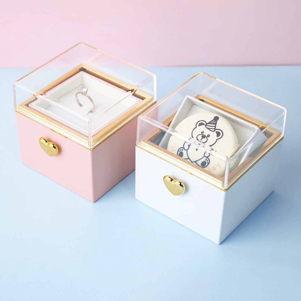 Bear Flip Ring Box, Mini Cake Jewelry Gift Box for Girlfriend, Birthday Proposals, Ring Display Storage Box