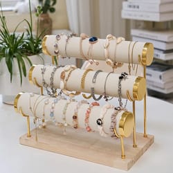 detachable bracelet holder jewelry storage stand with wooden tray, elegant jewelry display organizer