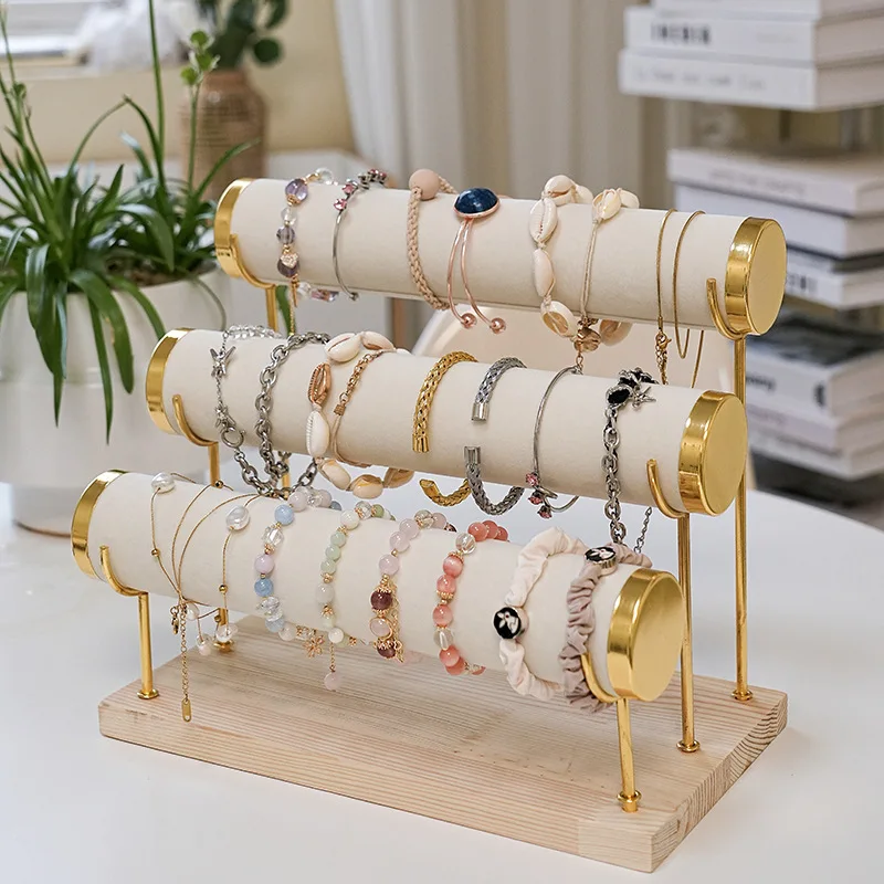 Detachable Bracelet Holder Jewelry Storage Stand with Wooden Tray, Elegant Jewelry Display Organizer