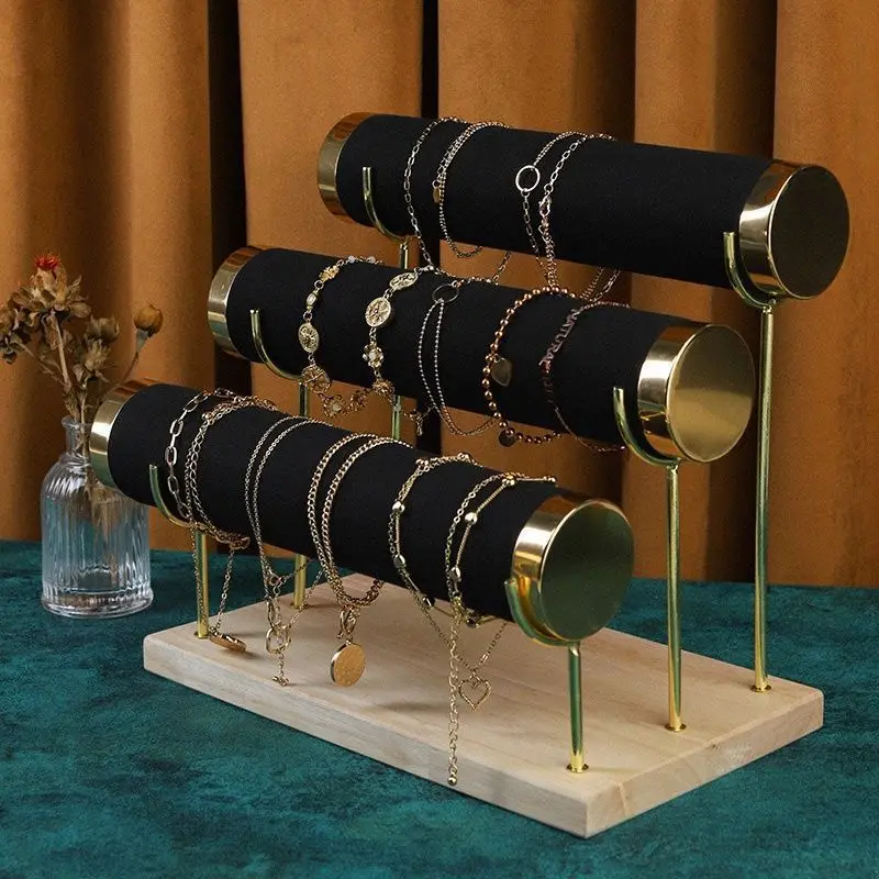 Detachable Bracelet Holder Jewelry Storage Stand with Wooden Tray, Elegant Jewelry Display Organizer