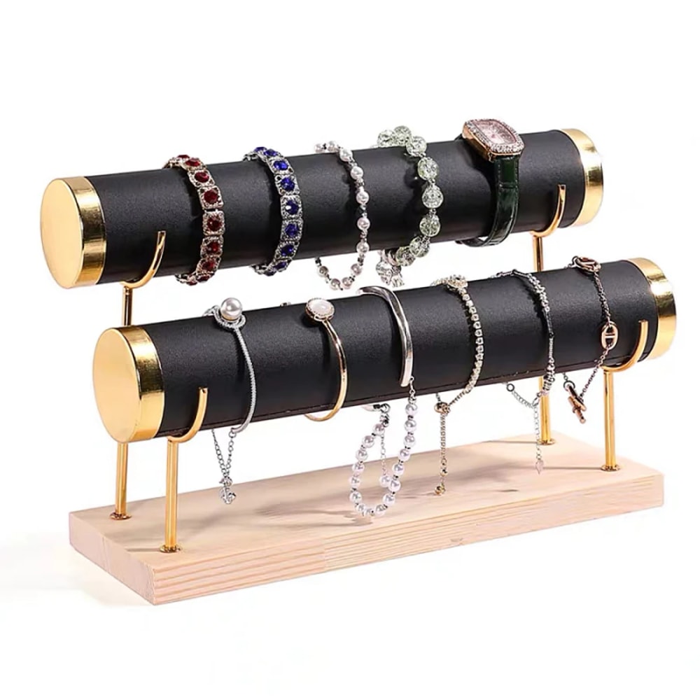 Detachable Bracelet Holder Jewelry Storage Stand with Wooden Tray, Elegant Jewelry Display Organizer
