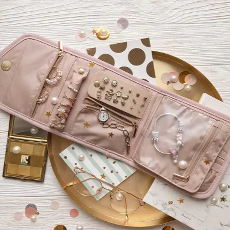 Foldable Jewellery Roll, Convenient Jewellery Organiser for Travel & Home Velvet Cosmetic Bag, Jewelry Display Pouch