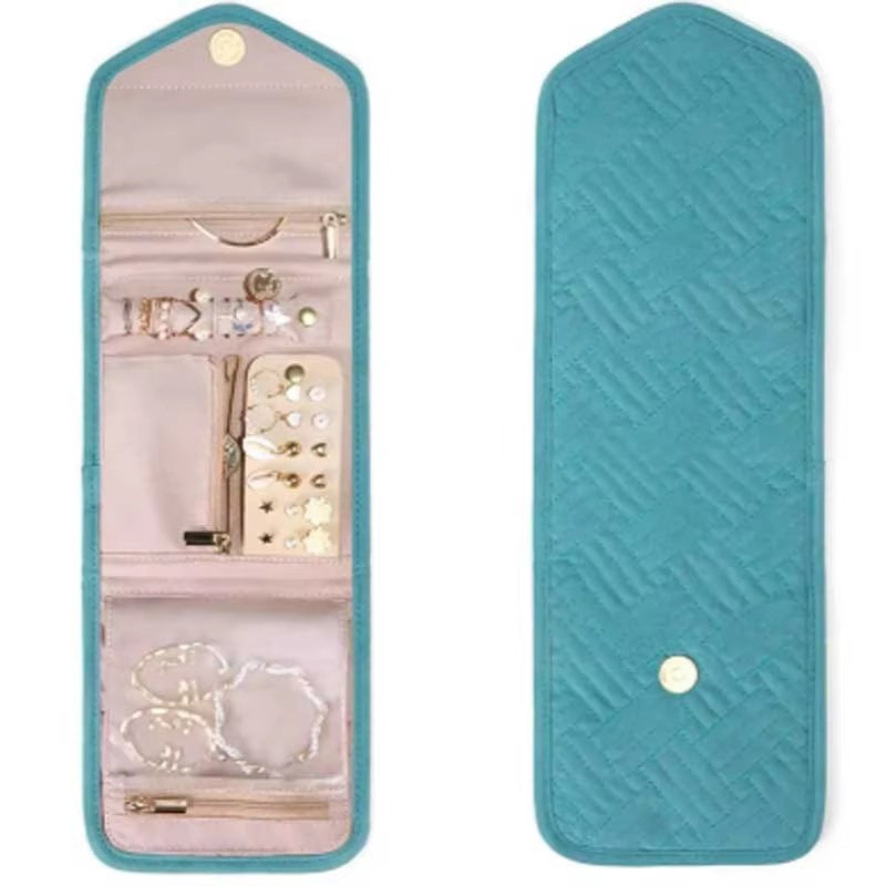 Foldable Jewellery Roll, Convenient Jewellery Organiser for Travel & Home Velvet Cosmetic Bag, Jewelry Display Pouch