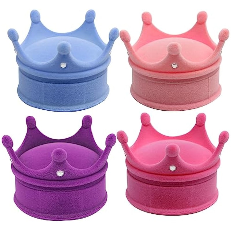 Crown Velvet Jewelry Box, Elegant Ring, Necklace, Earring Gift Case for Display, Storage Perfect for Valentine, Wedding