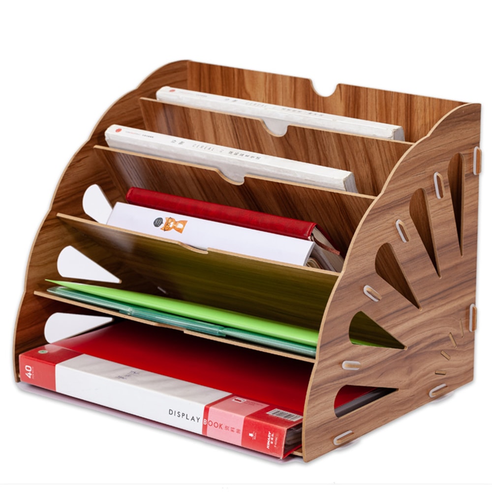 Wooden Fan Multilayer Standing Test Paper Tray Vertical Organizer File Rack Data Storage Office Sta 0