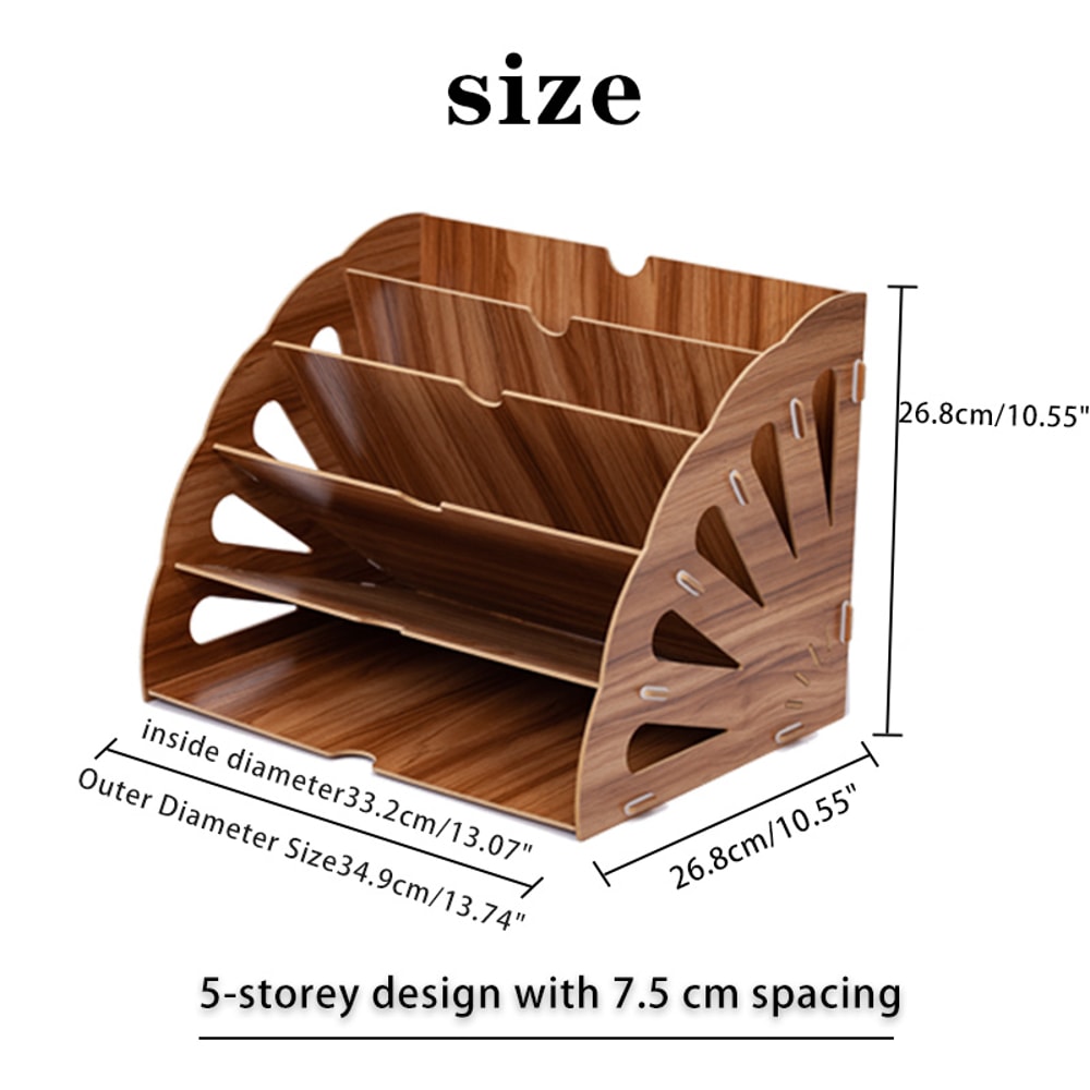 Wooden Fan Multilayer Standing Test Paper Tray Vertical Organizer File Rack Data Storage Office Sta 5