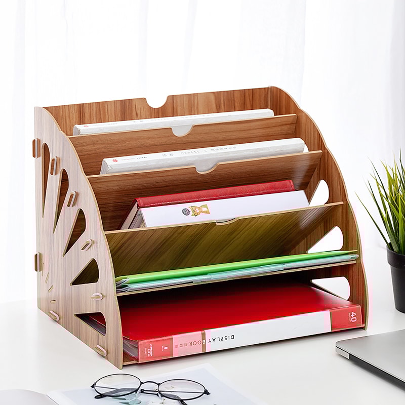 Wooden Fan Multilayer Standing Test Paper Tray Vertical Organizer File Rack Data Storage Office Sta 6