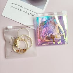 pvc plastic zipper clear jewelry storage bag with logo, mini ziplock laser holographic pouch for ring earrings package