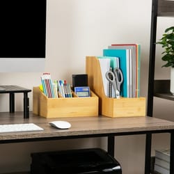 mind reader vertical file storage, bamboo desktop organizer & magazine holder for office, home