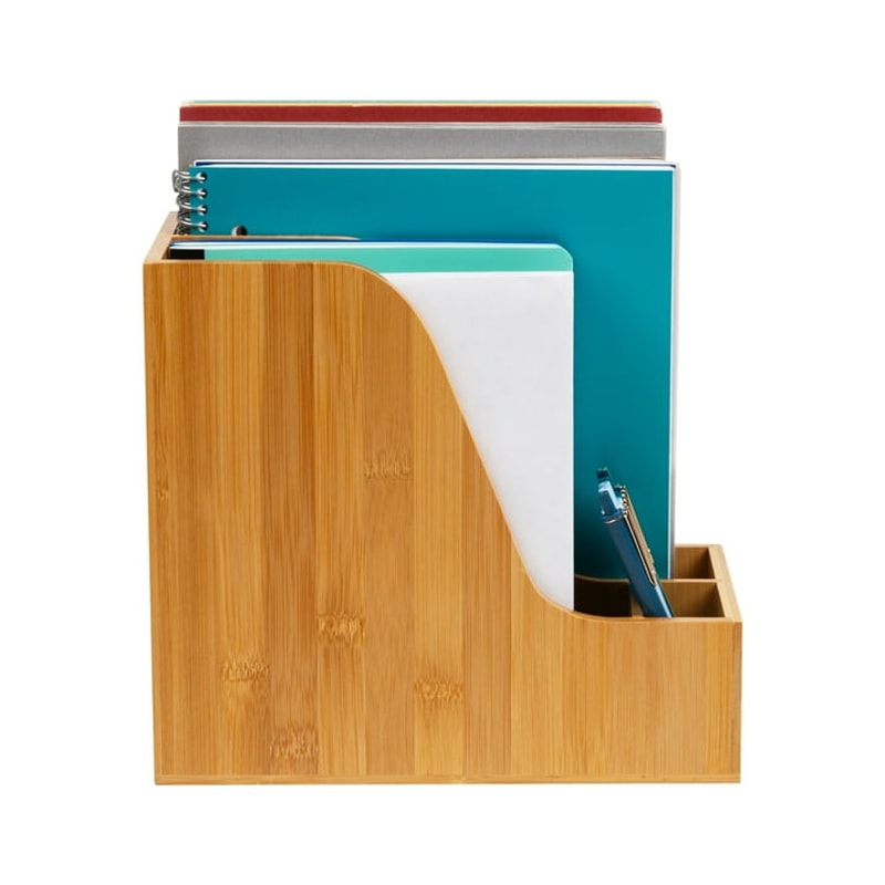Mind Reader Vertical File Storage, Bamboo Desktop Organizer & Magazine Holder for Office, Home